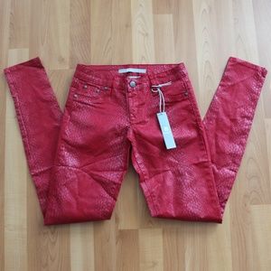 TRACTR Sz 25, 27 Red Snakeskin Jeans Pants Jeggins
